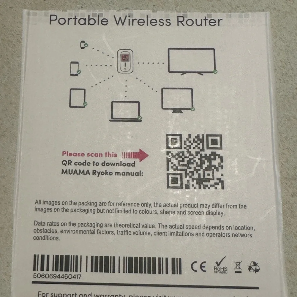 Muama Ryoko 4G LTE Portable Travel Wi-Fi Hotspot + Case, Charging Cord & SIM